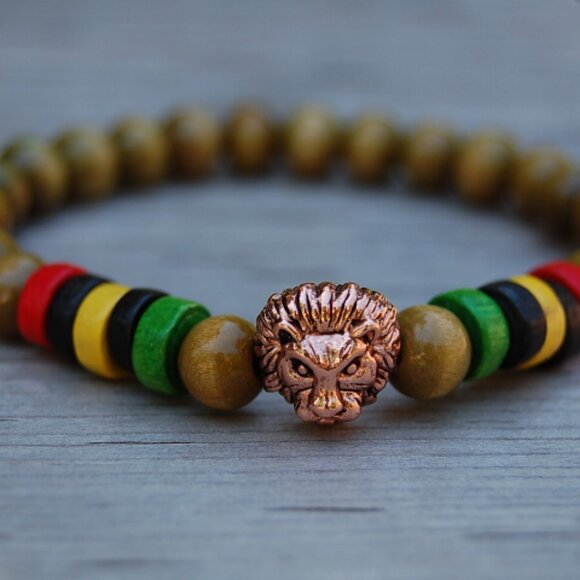 Lion Bracelet,Wood Bracelet,Rasta Bracelet,Lion Rasta Bracelet - Picture 2 of 2